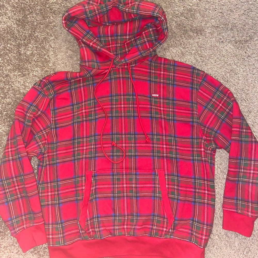 Levi’s hoodie xs red scotch plaid 90% cotton